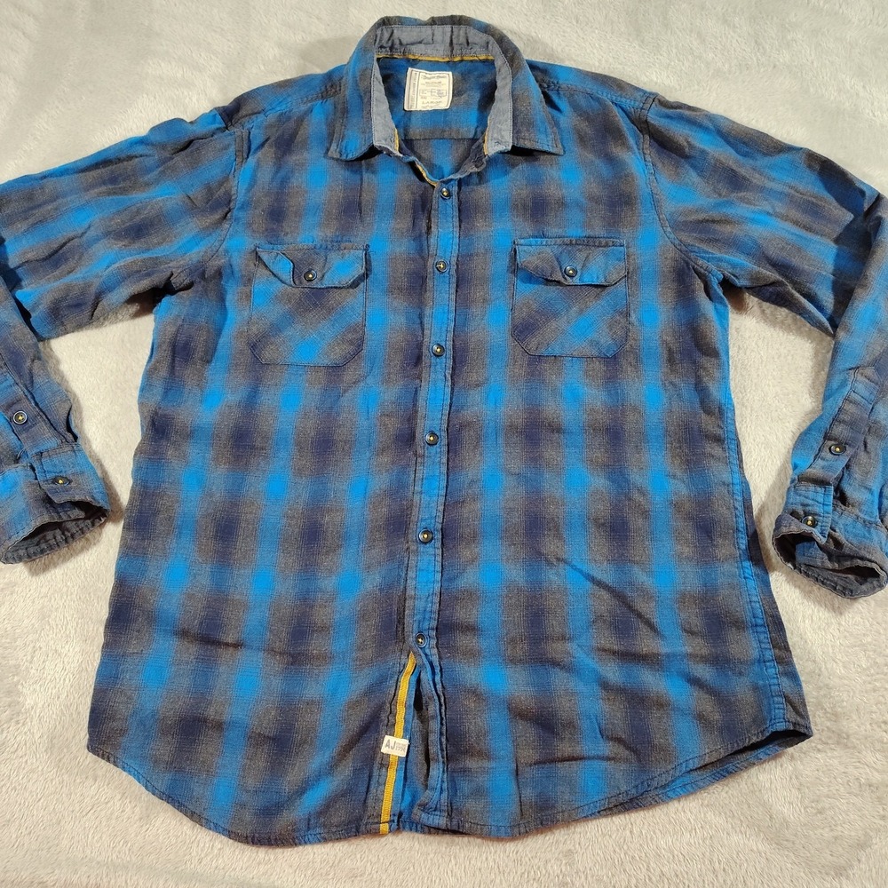 Alexander Julian Colours Flannel Shirt Men L Blue Plaid Outdoors Hunting Hiking
